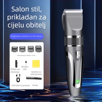 Bežični stroj za šišanje kose s keramičkom oštricom, ugrađena baterija 500-800 mAh, četkasti motor, niski šum (keramička oštrica, ugrađena baterija 500-800 mAh, bežični rad, četkasti motor, buka ispod 36 dB)