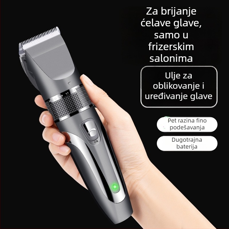 Bežični stroj za šišanje kose s keramičkom oštricom, ugrađena baterija 500-800 mAh, četkasti motor, niski šum (keramička oštrica, ugrađena baterija 500-800 mAh, bežični rad, četkasti motor, buka ispod 36 dB)