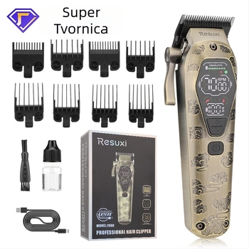 Resuxi električni šišač za kosu s glavom za rezanje od praškaste metalurgije, punjiv, veliki LCD zaslon, četkasti motor, oštrica od nehrđajućeg čelika, ugrađena baterija 1200–2000 mAh