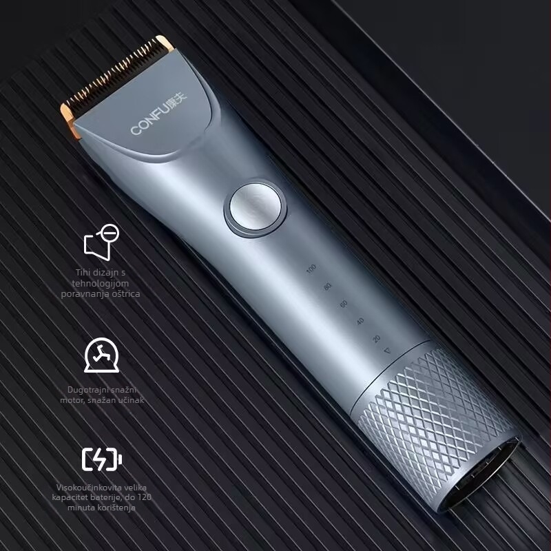 Koji bežični kliper za kosu s brushless motorom, zamjenjiva i periva glava, nože od nehrđajućeg čelika, kućište s elektroplatom, niski šum