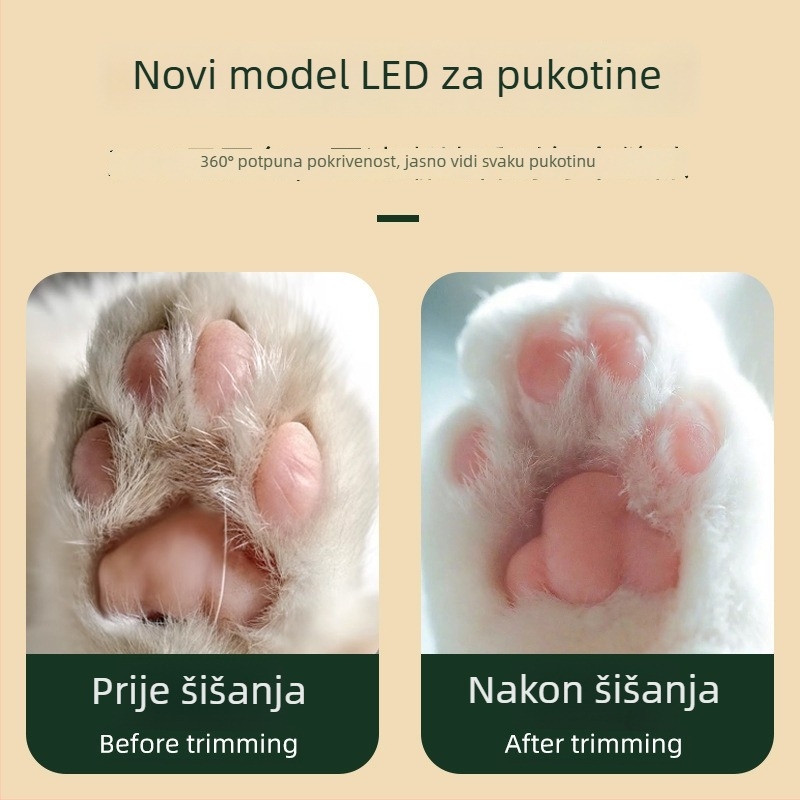 Električni trimer za kućne ljubimce s LED svjetlom za mačke i pse — konstrukcija od ABS-a i nehrđajućeg čelika, branda Three Southern One Wood, namijenjen šišanju šapa.