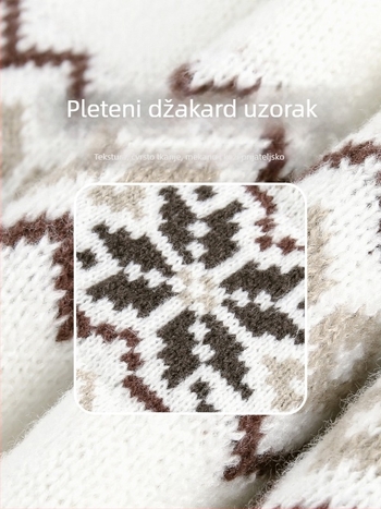 Pleten džemper inspiriran Fair Isle stilom, okrugli ovratnik, labav kroj, dugi rukavi, 100% poliester, streetwear stil