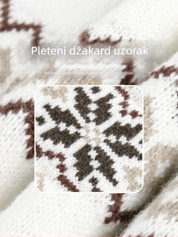 Pleten džemper inspiriran Fair Isle stilom, okrugli ovratnik, labav kroj, dugi rukavi, 100% poliester, streetwear stil