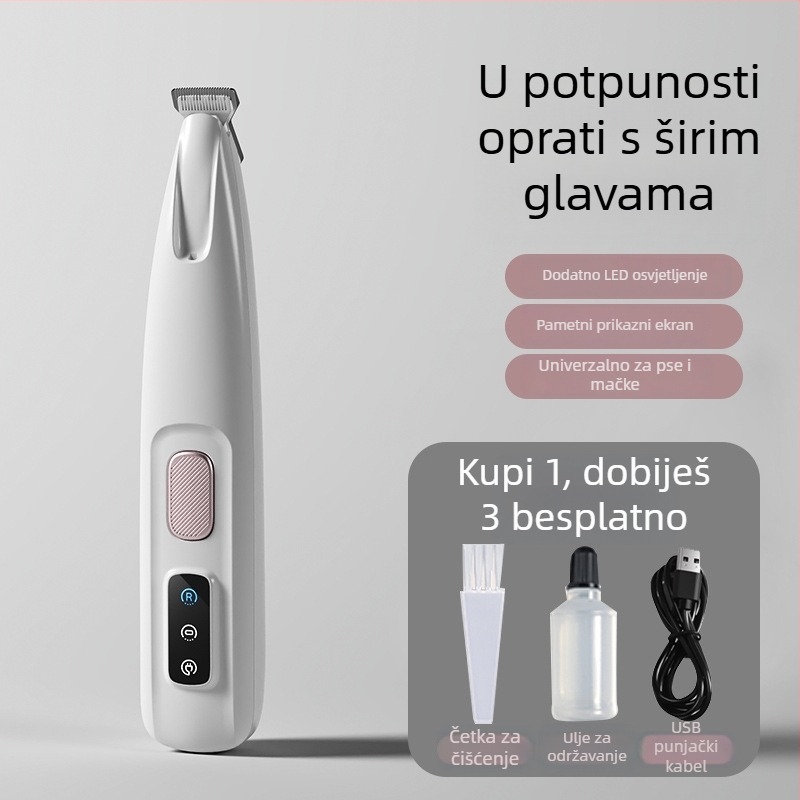 Trimer za šape mačke, tih, punjiv, oštrice od ABS, keramike i nehrđajućeg čelika