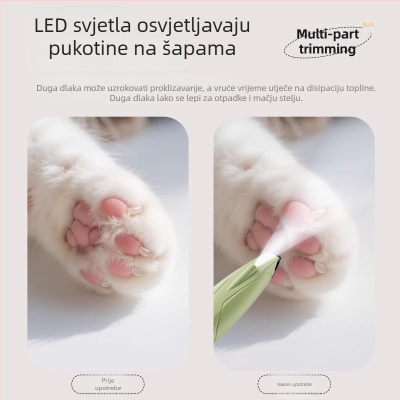 Trimer za dlake šapa mačke i psa — ABS kućište, oštrice od nehrđajućeg čelika i keramike, PP komponenti; Šifra proizvoda 25H0091M; Uvoz: Ne