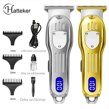 Šišač kose s LCD zaslonom, četkasti motor, oštrice od nehrđajućeg čelika, ugrađena baterija 500-800 mAh, trajanje 1-3 h