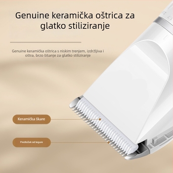 Električni češalj za kosu s USB napajanjem, ugrađena baterija 1000–1200 mAh, oštrica od nehrđajućeg čelika (izvadiva i periva), buka 36–45 dB