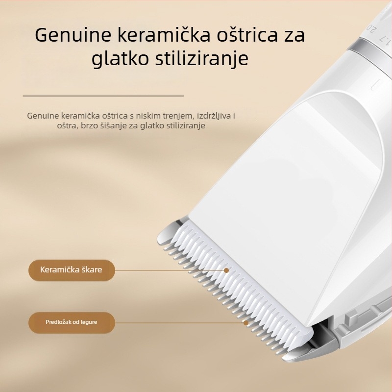 Električni češalj za kosu s USB napajanjem, ugrađena baterija 1000–1200 mAh, oštrica od nehrđajućeg čelika (izvadiva i periva), buka 36–45 dB