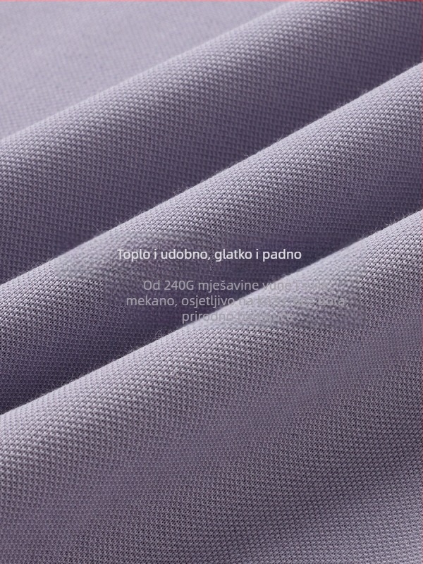 Polo majica od ovčje vune, teški pliš 240 g, anti-piling, dugi rukav s ovratnikom, jesenski stil