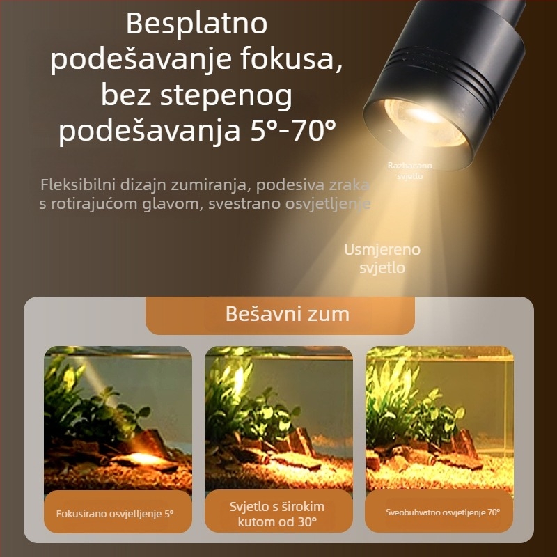LED rasvjeta za akvarij s podesivim fokusom i zumom, aluminijska legura, 3W