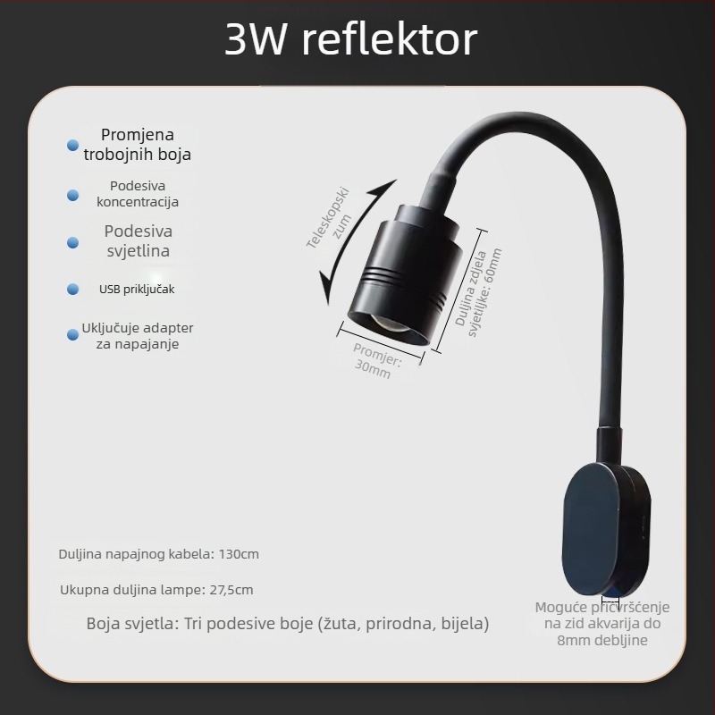 LED rasvjeta za akvarij s podesivim fokusom i zumom, aluminijska legura, 3W