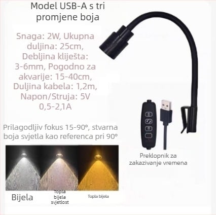 Klip svjetlo za akvarij USB, mini reflektor, 5W, aluminijska legura, 150 g