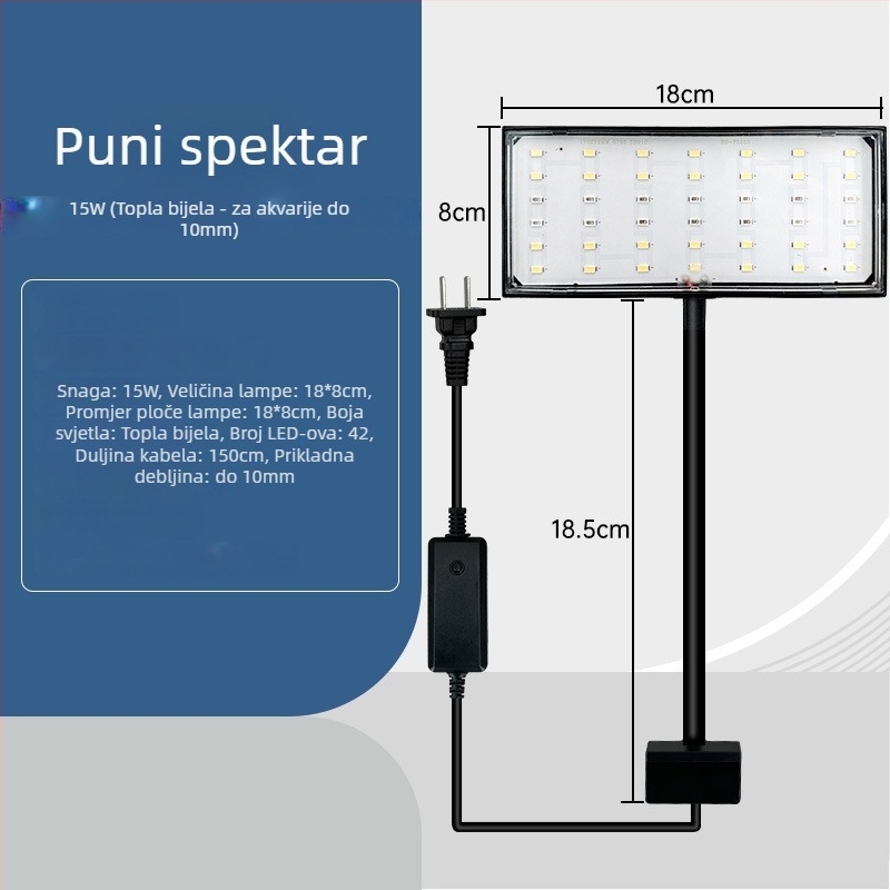 LED svjetiljka za akvarij s klipom - otporna na prskanje, štednja energije 9W/15W/5W/8W, osvjetljenje akvarija