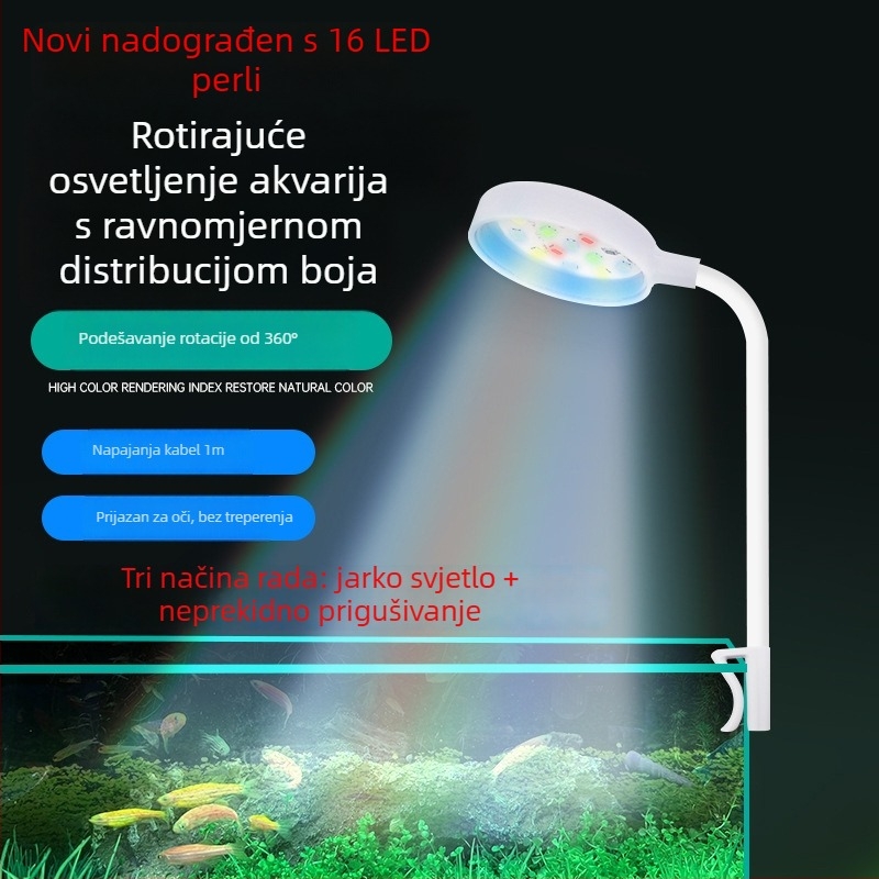Klip svjetlo za akvarij - LED, USB napajanje, 3W, 70 g, osvjetljenje za vodene biljke