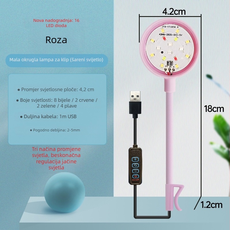 Klip svjetlo za akvarij - LED, USB napajanje, 3W, 70 g, osvjetljenje za vodene biljke