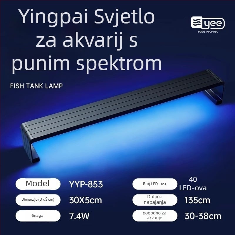 LED lampu za akvarij, aluminijska legura, 5W, vodootporna, puni spektar, teleskopški držač lampe