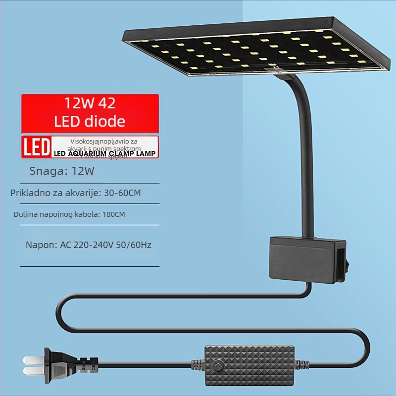 Dvostruka klips lampica za akvarij — plastika, 6W, 200 g, Spring Dragon