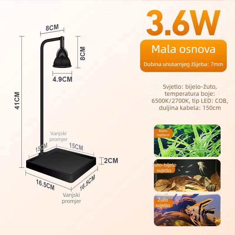 LED osvjetljenje za akvarij – stolni reflektor s bazom, za vodene biljke i mahovinu, marka Yikoda