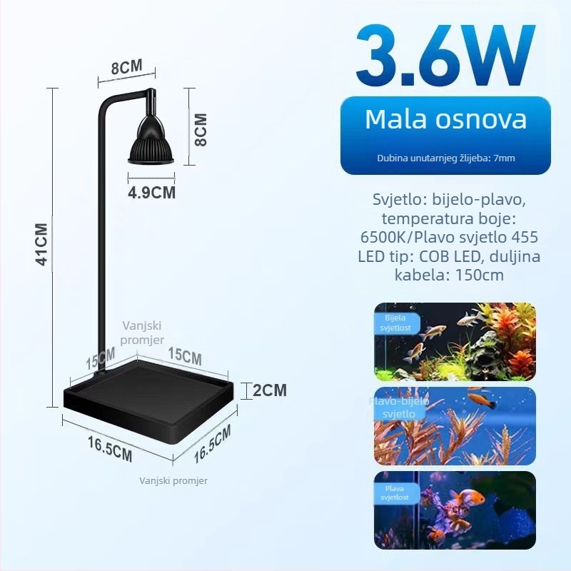 LED osvjetljenje za akvarij – stolni reflektor s bazom, za vodene biljke i mahovinu, marka Yikoda