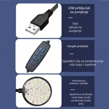 LED svjetlo za akvarij – 6W, USB klip-on, 360° rasvjeta, protiv algi, vodootporno kućište