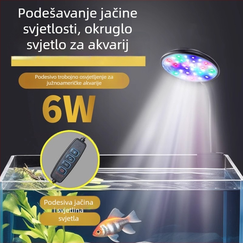 LED svjetlo za akvarij – 6W, USB klip-on, 360° rasvjeta, protiv algi, vodootporno kućište