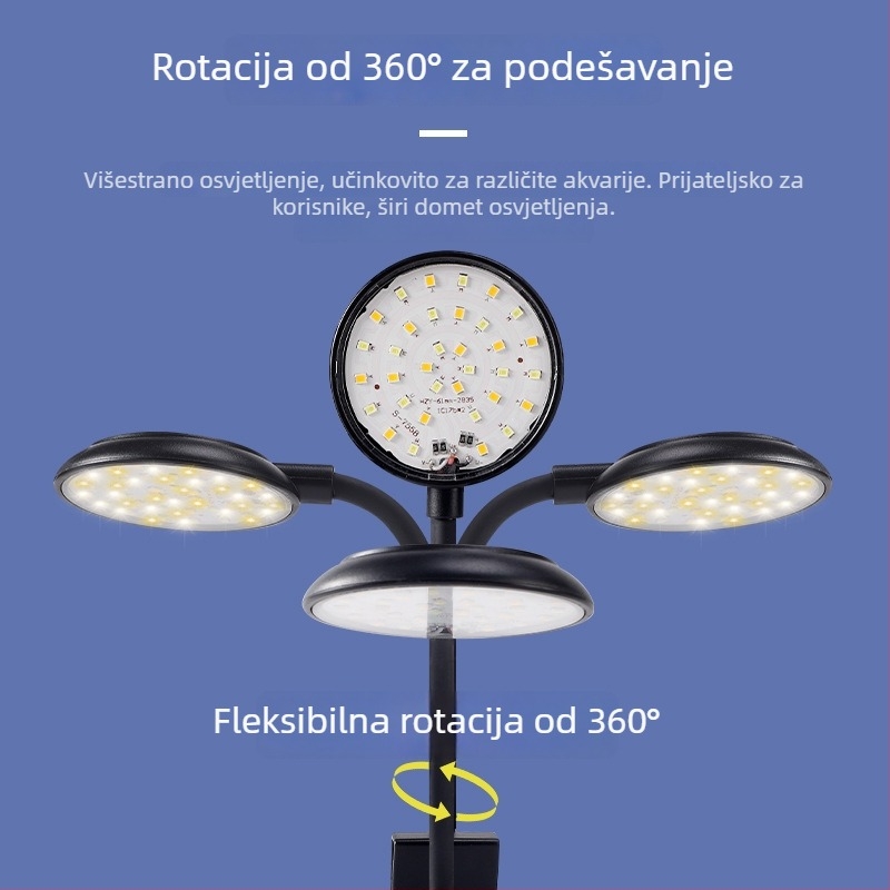 LED svjetlo za akvarij – 6W, USB klip-on, 360° rasvjeta, protiv algi, vodootporno kućište