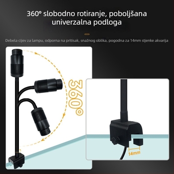 Akvarijsko LED svjetlo s klipom, vodootporno, puni spektar, prilagodljiv zum zraka, kućište od aluminijske legure, snaga 3W–12W