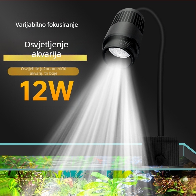 Akvarijsko LED svjetlo s klipom, vodootporno, puni spektar, prilagodljiv zum zraka, kućište od aluminijske legure, snaga 3W–12W