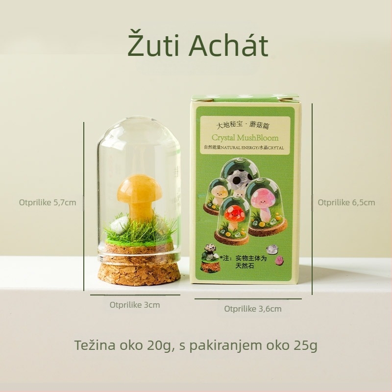 Set od 9 kristalnih gljiva u bočici želja – kristalni mini pejzaž ukras, poklon pakiranje, moderan minimalistički geometrijski dizajn, Apeng Crystal Crafts