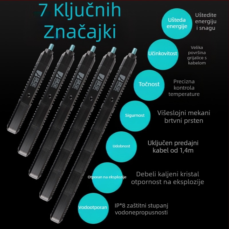 Grijaća šipka za akvarij, kvarcno staklo, automatska regulacija temperature s lampom, marka AquaBlue/Blue Treasure, 1 kg