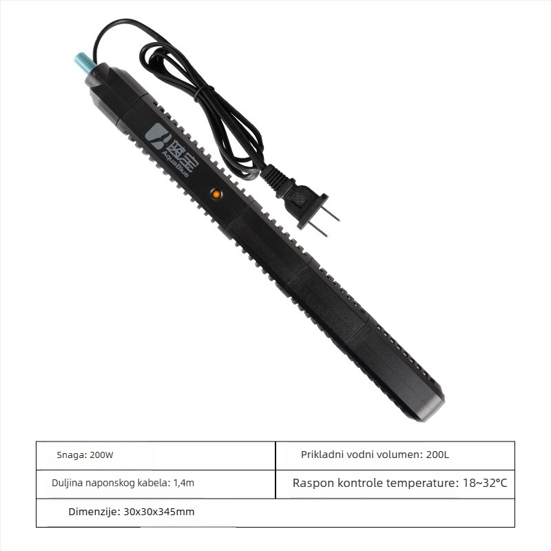 Grijaća šipka za akvarij, kvarcno staklo, automatska regulacija temperature s lampom, marka AquaBlue/Blue Treasure, 1 kg