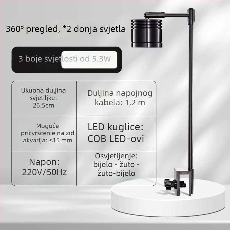 Yee akvarijsko osvjetljenje s aluminijskim nosačem, 7-10W, 0,6 kg