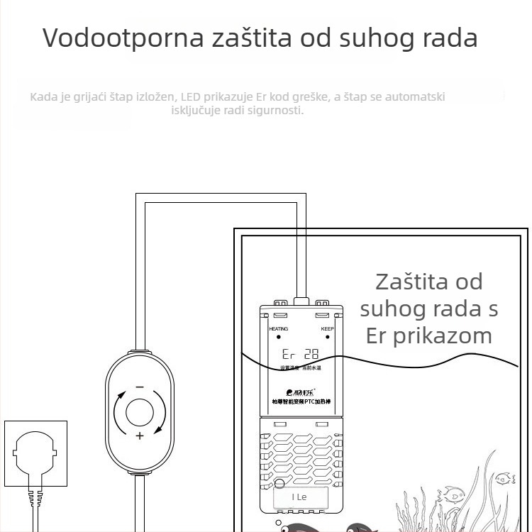 PTC grijačka šipka za akvarij s automatskom konstantnom temperaturom, energetska ušteda, 50–1200W, 700–1200 g