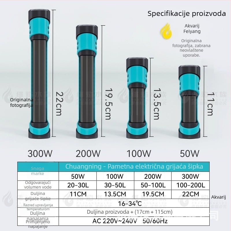 CN-603 grijač za akvarij za morske kornjače, automatska konstantna temperatura, materijali silikon/kaljeno staklo/PC, 50–300W