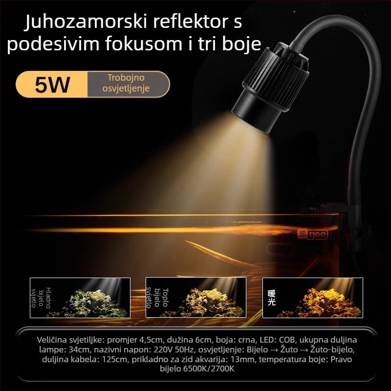 LED klip lamp za akvarij s podesivim fokusom (Brend: yee; Snaga: 3W-50W; Težina: 600g; Materijal: PC otporan na plamen; Funkcija: Osvjetljenje)