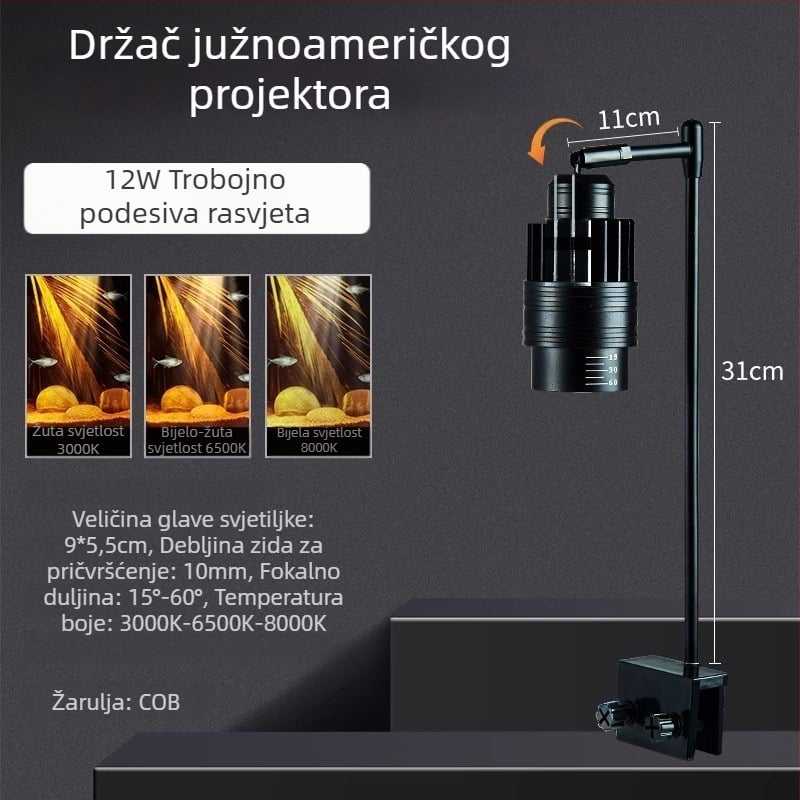 LED klip lamp za akvarij s podesivim fokusom (Brend: yee; Snaga: 3W-50W; Težina: 600g; Materijal: PC otporan na plamen; Funkcija: Osvjetljenje)