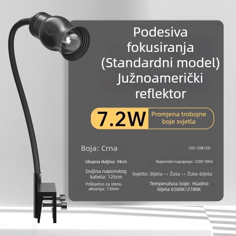 LED klip lamp za akvarij s podesivim fokusom (Brend: yee; Snaga: 3W-50W; Težina: 600g; Materijal: PC otporan na plamen; Funkcija: Osvjetljenje)