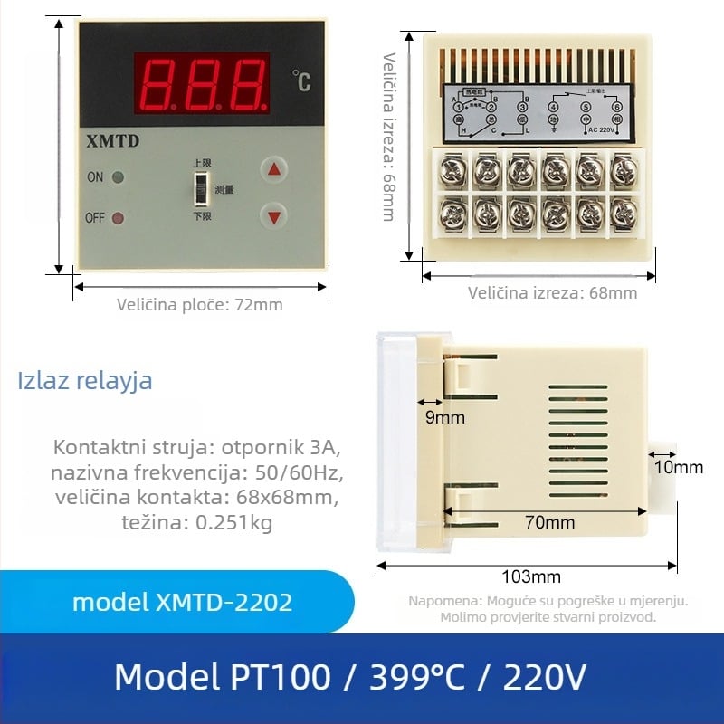 Dvostruki digitalni regulator temperature s prikazom (XMTD2201/2202; fiksna ugradnja; 220V)