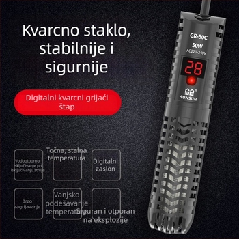 Akvarijska grijačka šipka s digitalnim zaslonom, kvarcna cijev, automatski termostat, GR serija, 50–500 W, Jialu