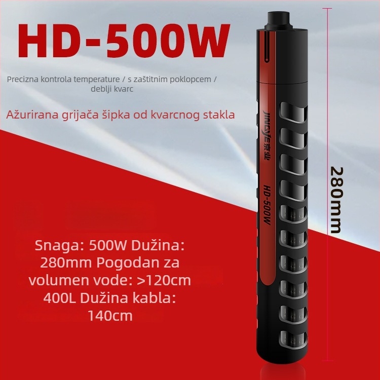 Jingye digitalni grijač za akvarij s digitalnim upravljanjem temperature, otporan na eksplozije, za velike akvarije, podesiva temperatura, 100–500W, staklo, 1 kg