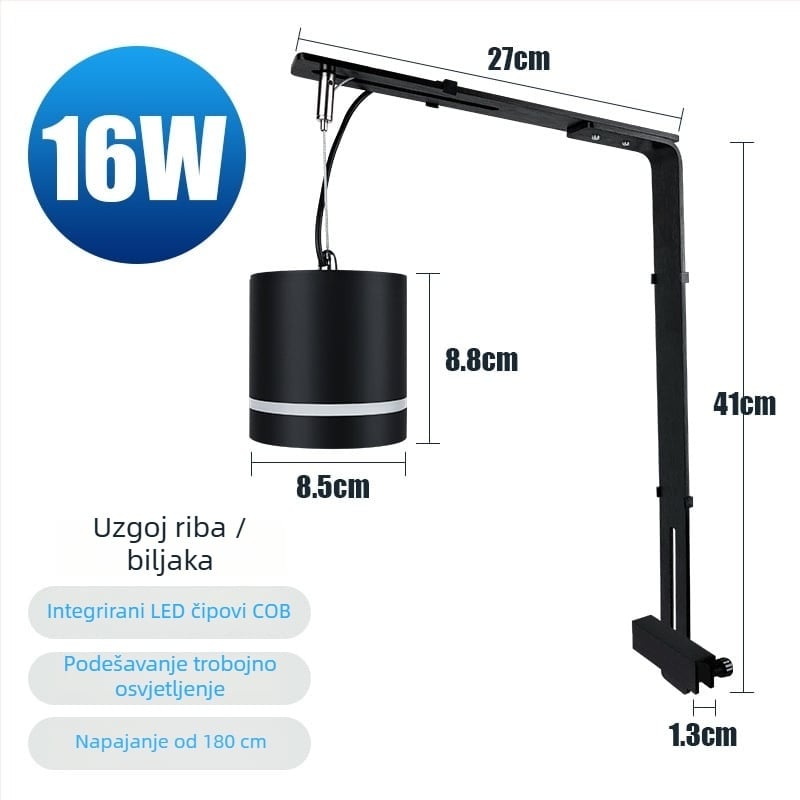 LED klips lampica za akvarij za uzgojni tank, aluminijski spoj, 16W, osvjetljenje za rast, brenda Yikeda