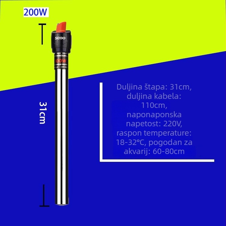 Songbao nehrđajući čelični grijaći štap za akvarij, 400 g, model SB, automatska regulacija temperature