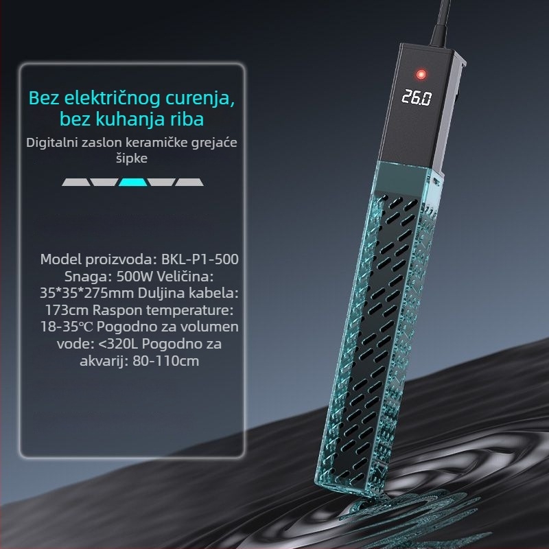 Keramička grijaća šipka za akvarij s promjenjivom frekvencijom, automatska kontrola temperature, precizna regulacija temperature; snaga 50–500W, težina 428 g, model sz2025071503