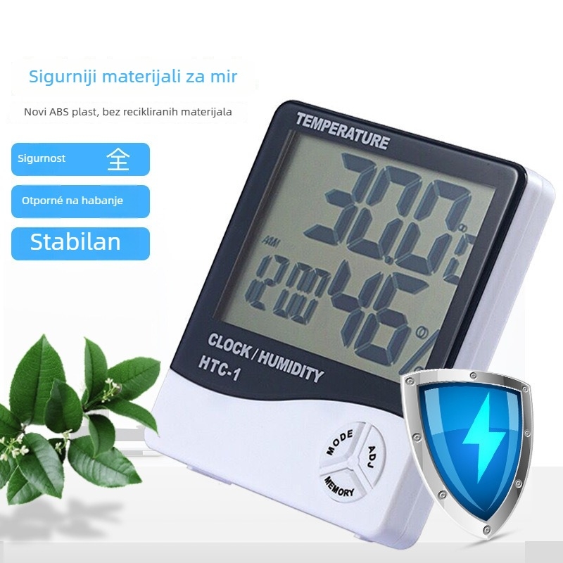 HTC-1 Digitalni mjerač temperature i vlage za kućnu upotrebu, napajan baterijom
