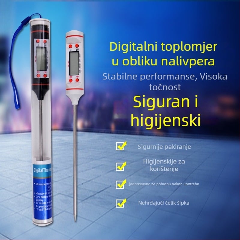 Kuhinjski termometar s digitalnim prikazom, rezolucija 0,1°C, prilagodljiva sonda, Chef Ji Qixiu