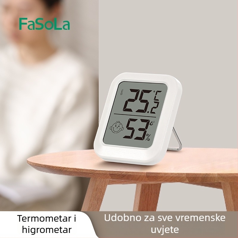 FaSoLa unutarnji higrometar s digitalnim zaslonom — mjeri temperaturu i vlagu, raspon temperature -10°C do +70°C, visoka preciznost, pogodan za dječju sobu