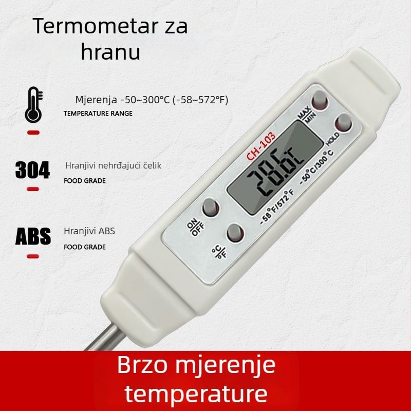 Kuhinjski toplomjer s sondom - za ulje, mlijeko i vodu, visoka preciznost elektronički toplomjer za pečenje, 0.1°C rezolucija