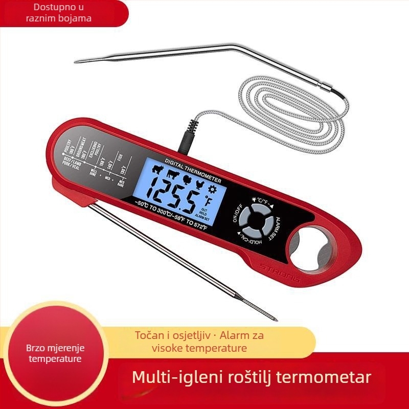 Sklopivi vodootporni termometar za hranu s dvostrukom sondom za roštilj, 0,1°C rezolucija