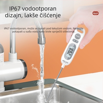 Delixi kuhinjski termometar: rezolucija 0,1°C, sondu od 304 nehrđajućeg čelika, IPX5 vodootporan, pakiranje 500 kom