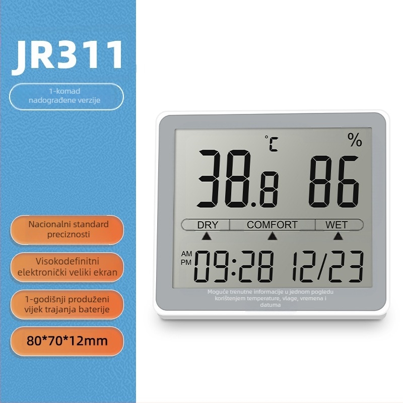 JR311 mjerač temperature i vlage – digitalni zaslon, baterija tipa gumb 1,5V, praćenje kućne okoline